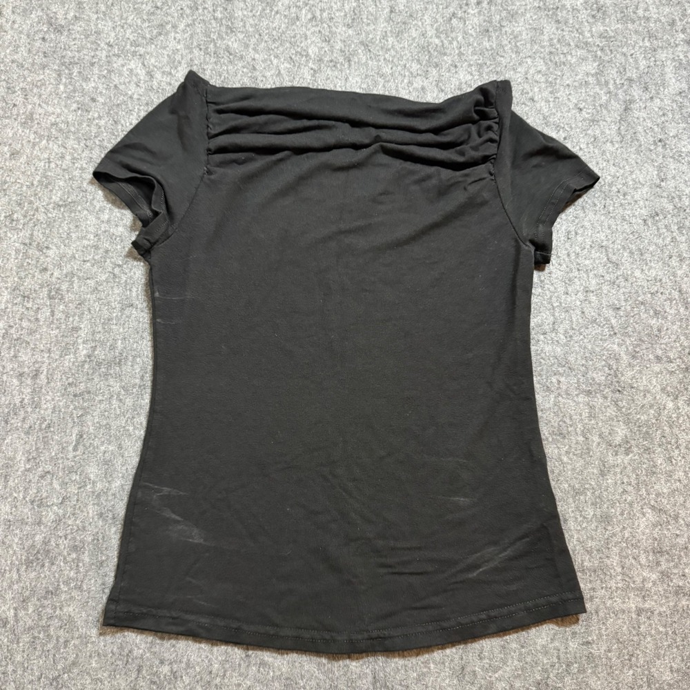 VTG 90s Mattine Paris Black Ruched Boat Neck Short Sleeve Top Made in France XS